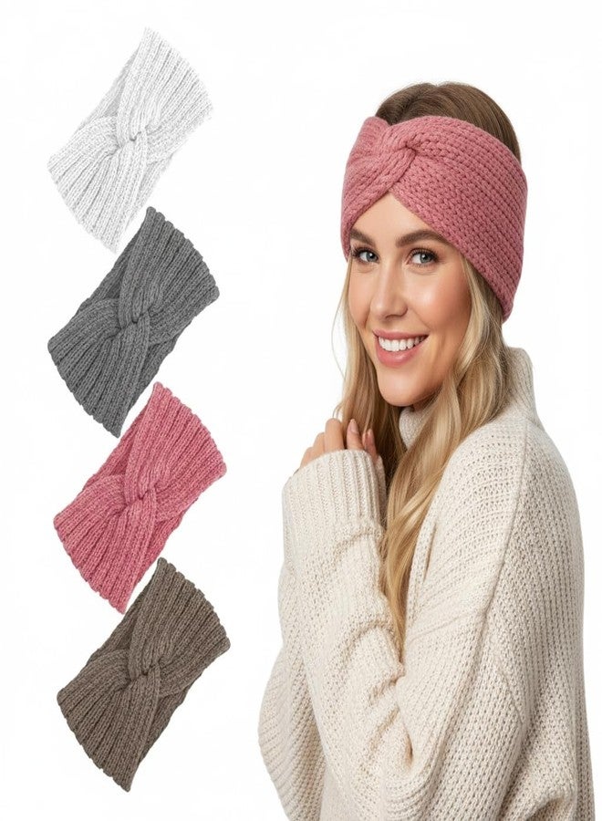 obeoby 4 Pcs Wide Headband for Winter, Knit Winter Headbands Chunky Ear Warmers Thick Head Wrap for Women Girls Winter Gifts - Image 1